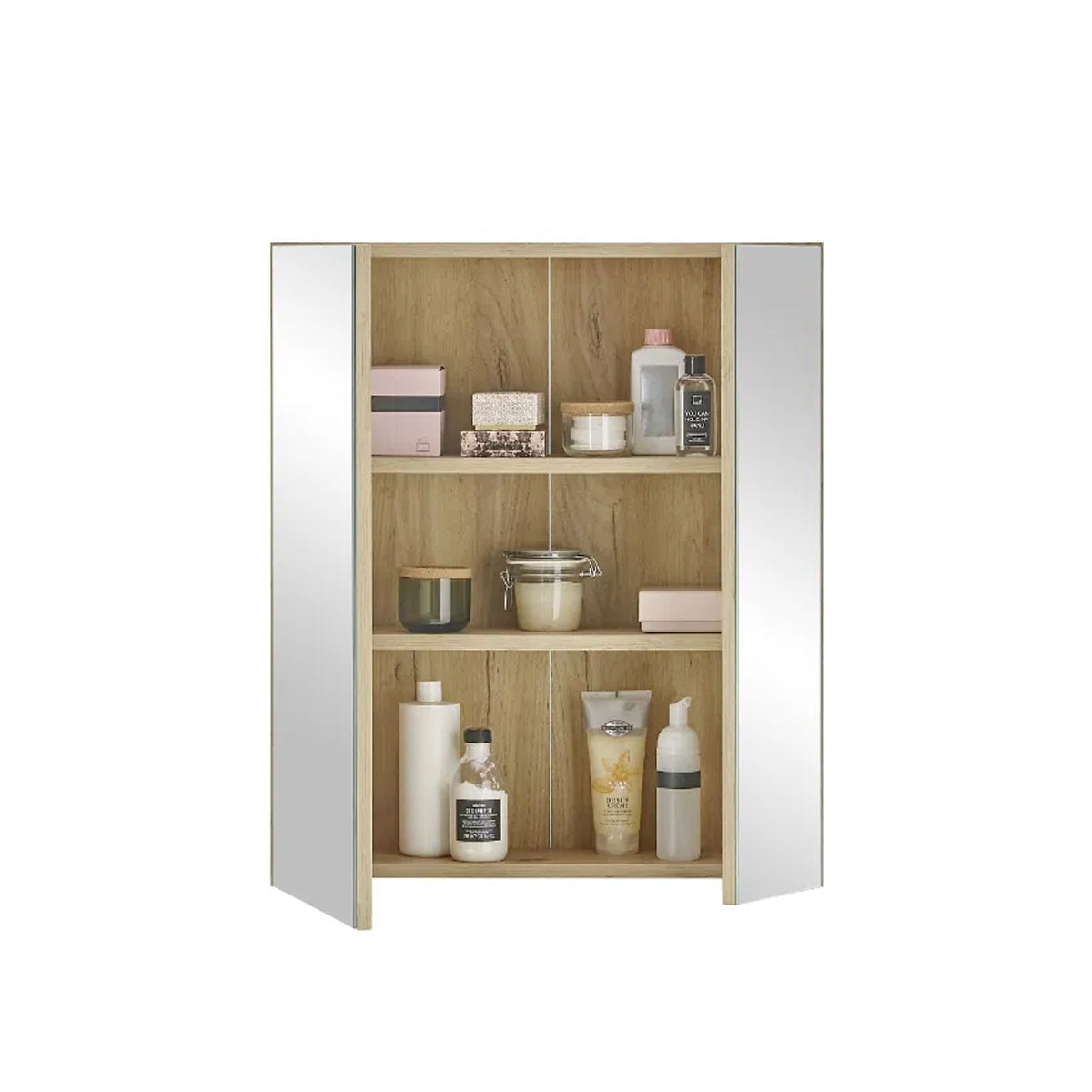 Austin Mirrored Bathroom Storage Cabinet With 2 Doors In Natural
