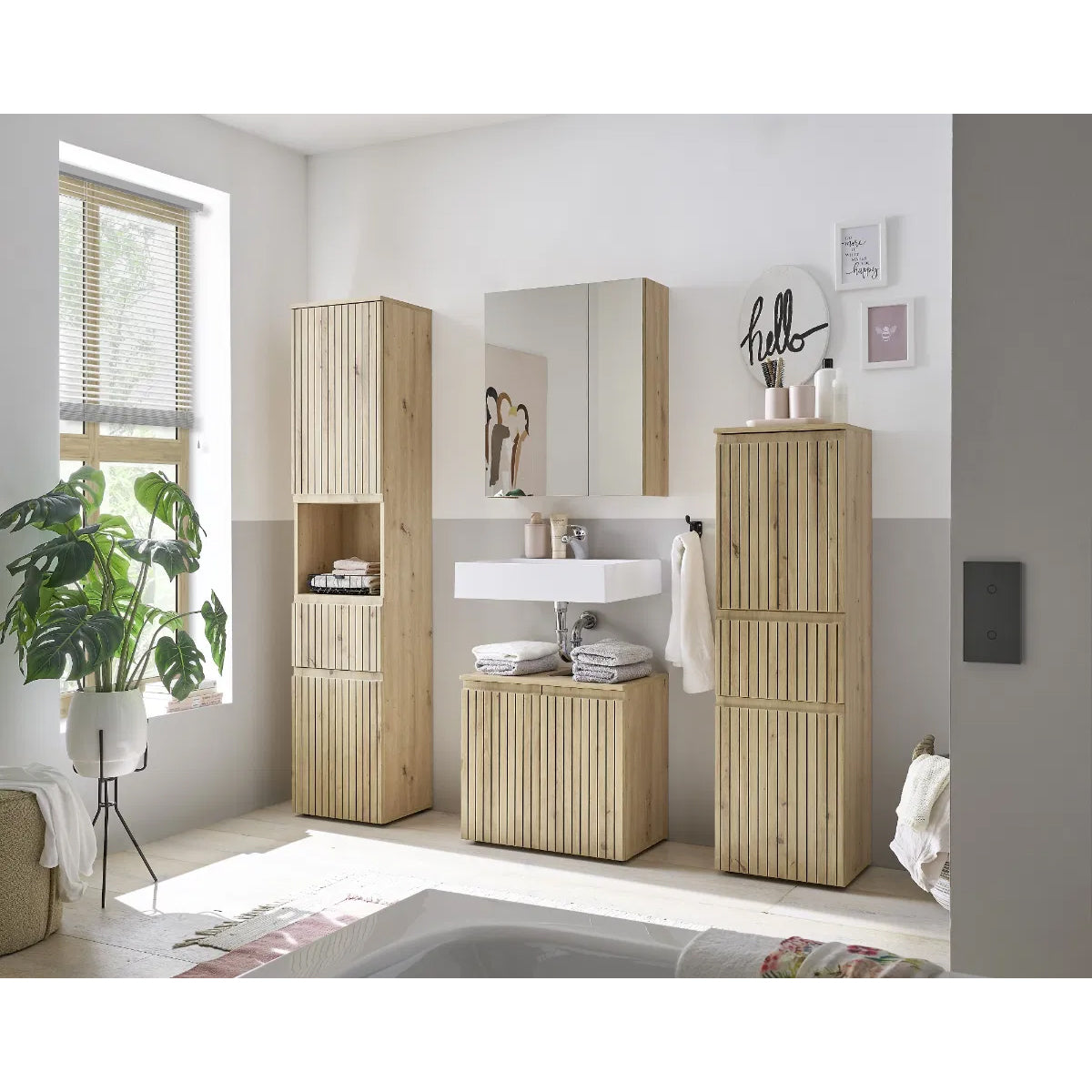 Austin Mirrored Bathroom Storage Cabinet With 2 Doors In Natural