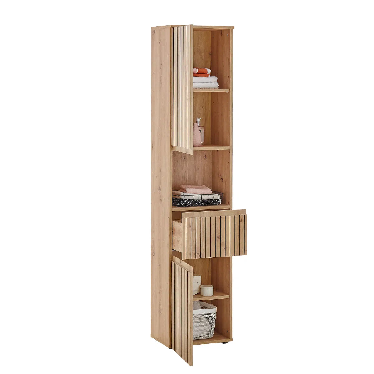 Austin Tall Wooden Bathroom Storage Cabinet With 2 Doors In Natural