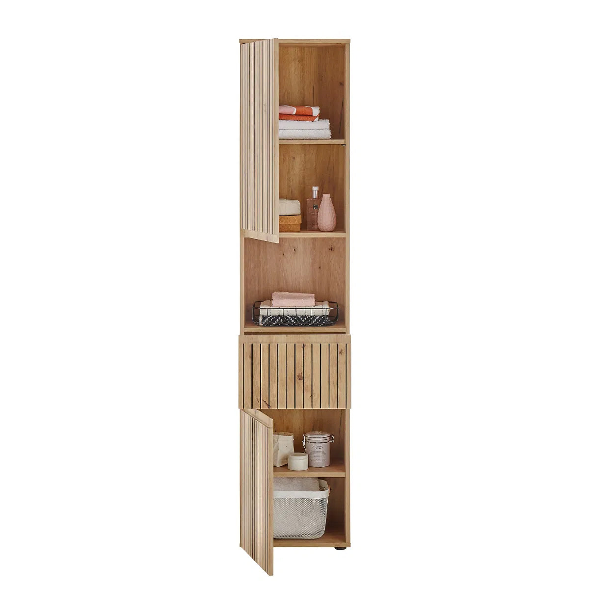 Austin Tall Wooden Bathroom Storage Cabinet With 2 Doors In Natural