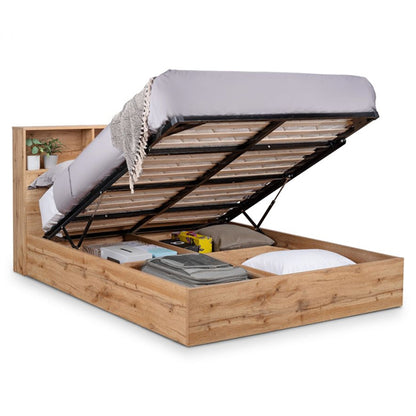 Bali Wooden Ottoman Single Bed With Gas Lift Up System In Light Oak