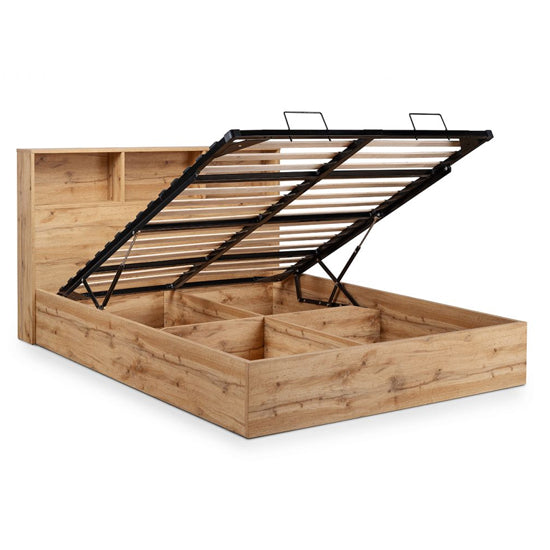 Bali Wooden Ottoman King Size Bed With Gas Lift Up System In Light Oak