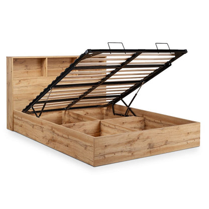 Bali Wooden Ottoman King Size Bed With Gas Lift Up System In Light Oak