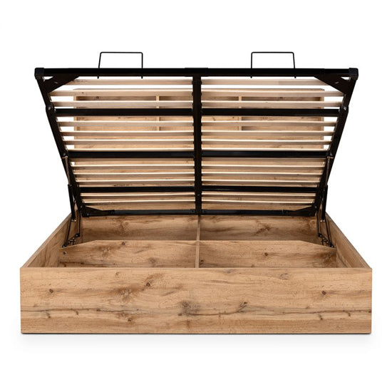 Bali Wooden Ottoman King Size Bed With Gas Lift Up System In Light Oak