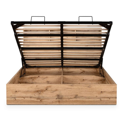 Bali Wooden Ottoman King Size Bed With Gas Lift Up System In Light Oak