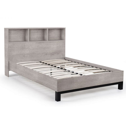 Bali Wooden King Size Bed With Bookcase Headboard In Grey Oak