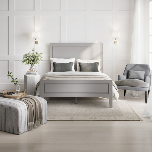 Bay Wooden Double Bed In Cement Grey