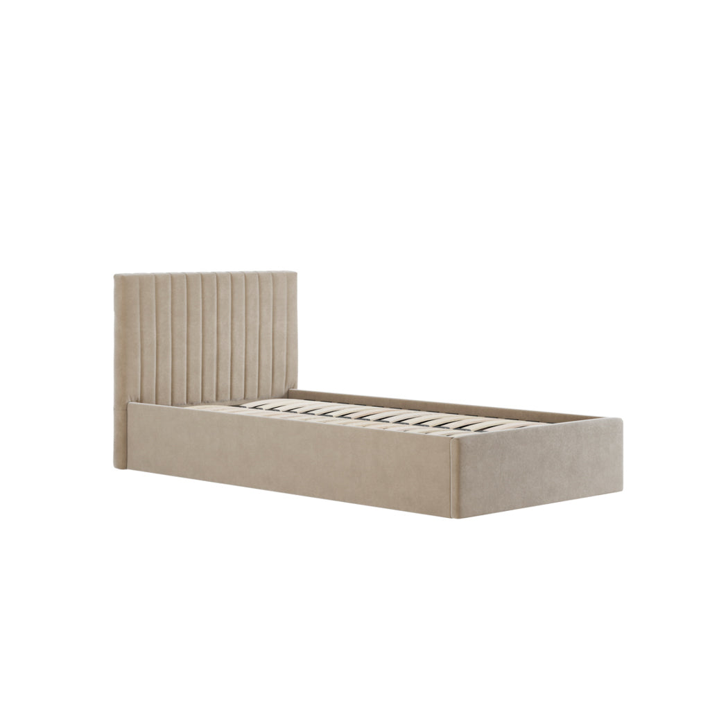 Berlin Ottoman Velvet Single Bed In Beige