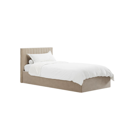 Berlin Ottoman Velvet Single Bed In Beige