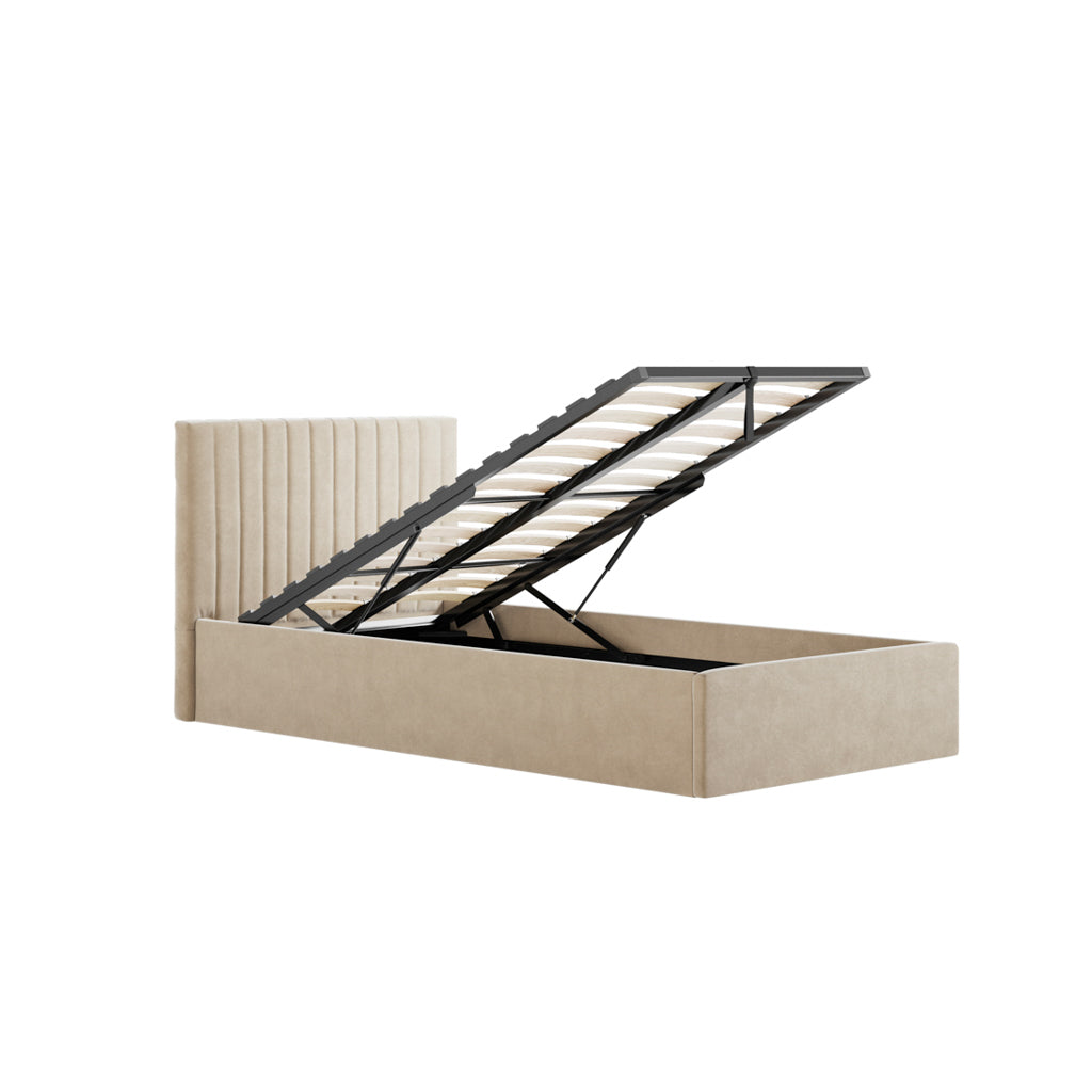 Berlin Ottoman Velvet Single Bed In Beige