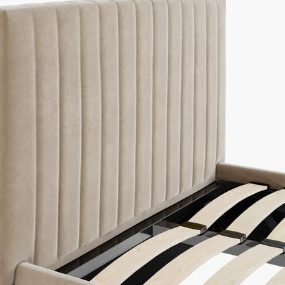 Berlin Ottoman Velvet Single Bed In Beige