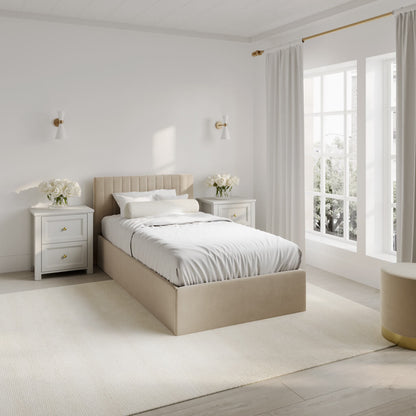 Berlin Ottoman Velvet Single Bed In Beige