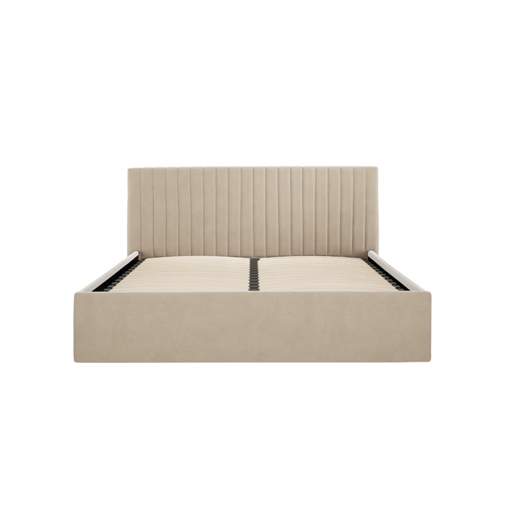 Berlin Velvet Ottoman Double Bed In Beige