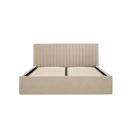 Berlin Velvet Ottoman King Size Bed In Beige