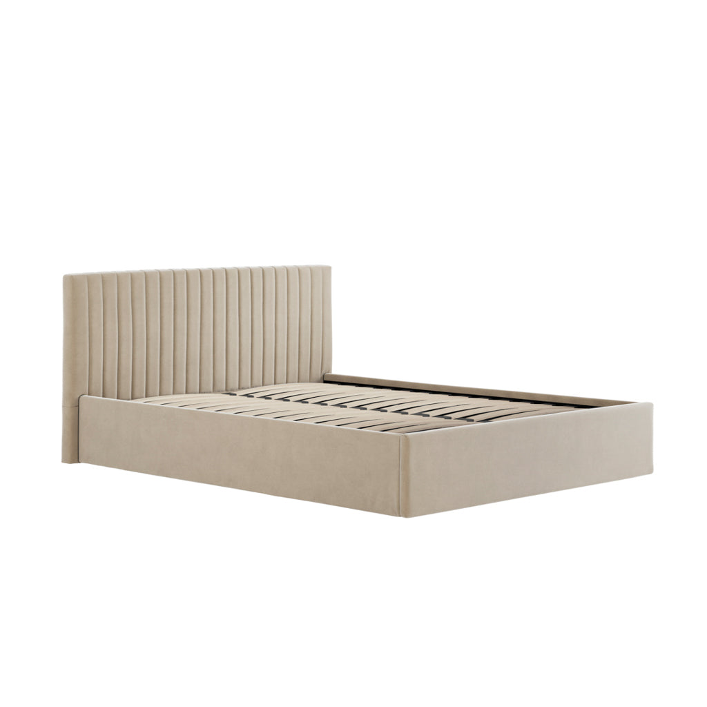 Berlin Velvet Ottoman King Size Bed In Beige