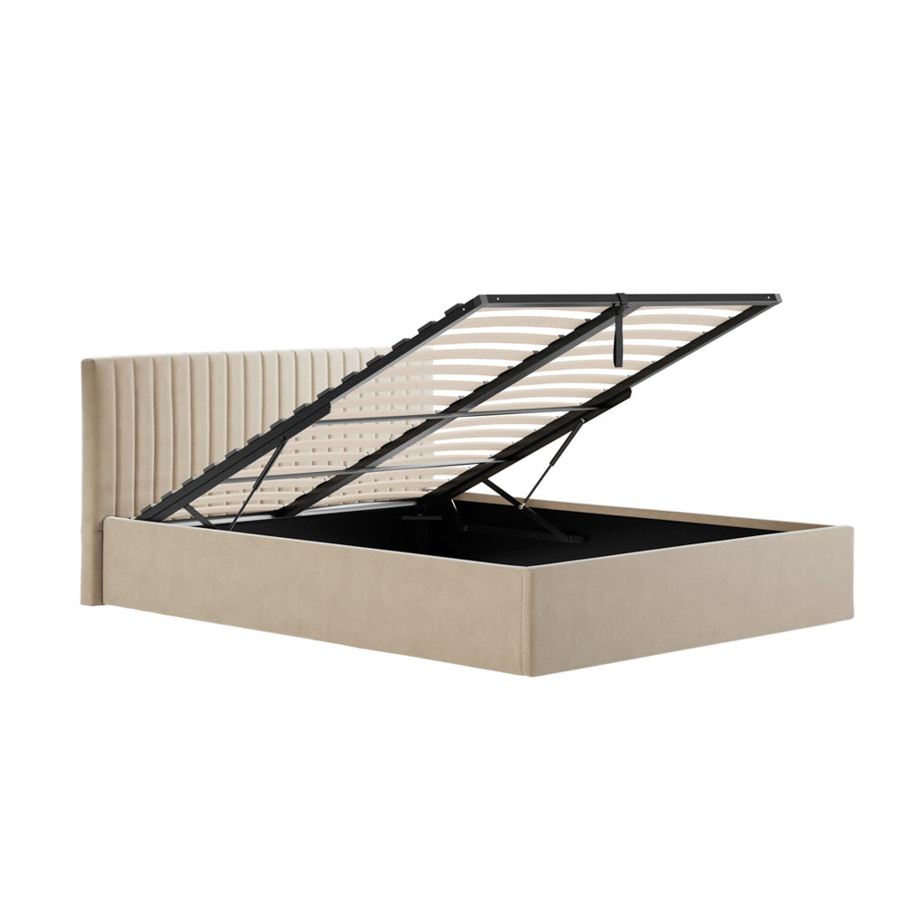 Berlin Velvet Ottoman King Size Bed In Beige