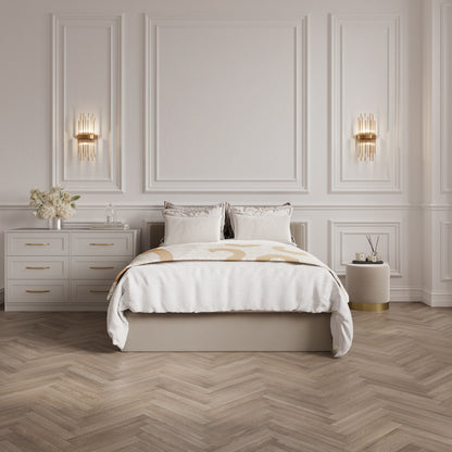 Berlin Velvet Ottoman King Size Bed In Beige