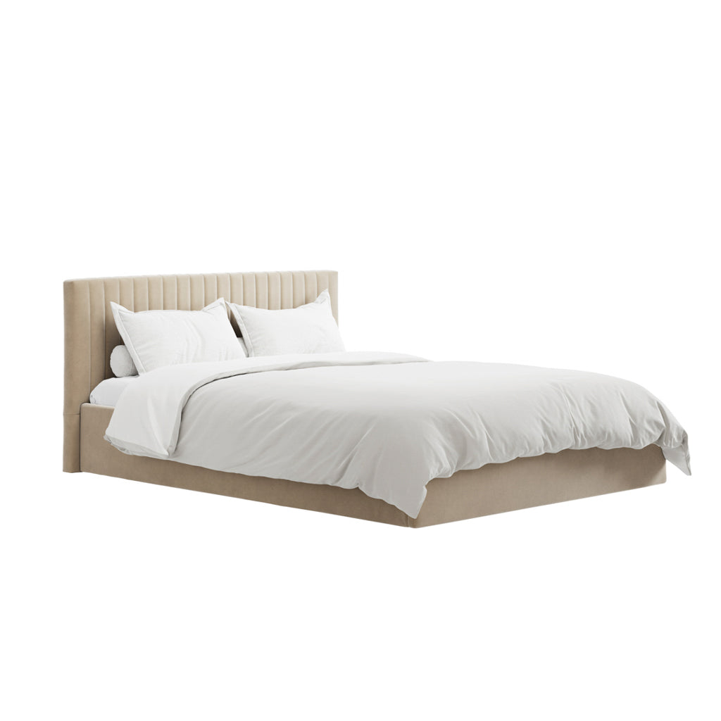Berlin Velvet Ottoman Super King Size Bed In Beige