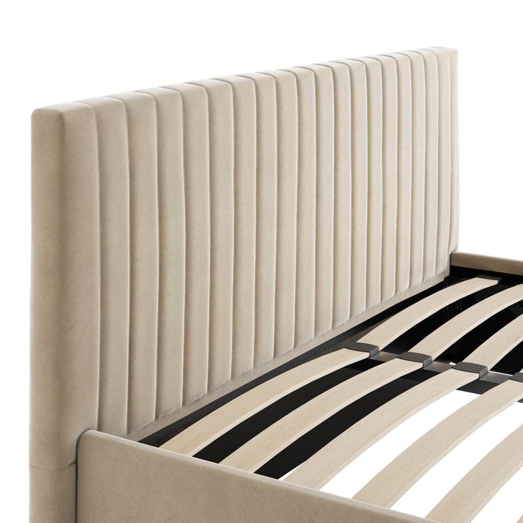 Berlin Velvet Ottoman Super King Size Bed In Beige
