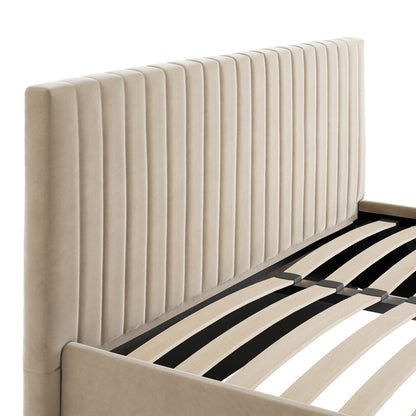 Berlin Velvet Ottoman Super King Size Bed In Beige