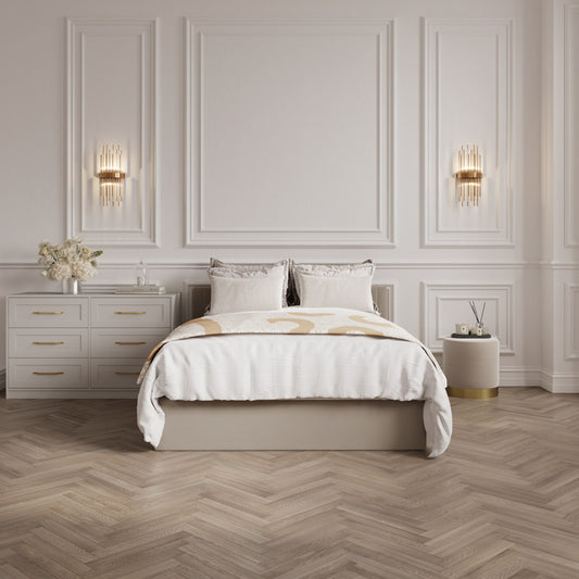 Berlin Velvet Ottoman Super King Size Bed In Beige