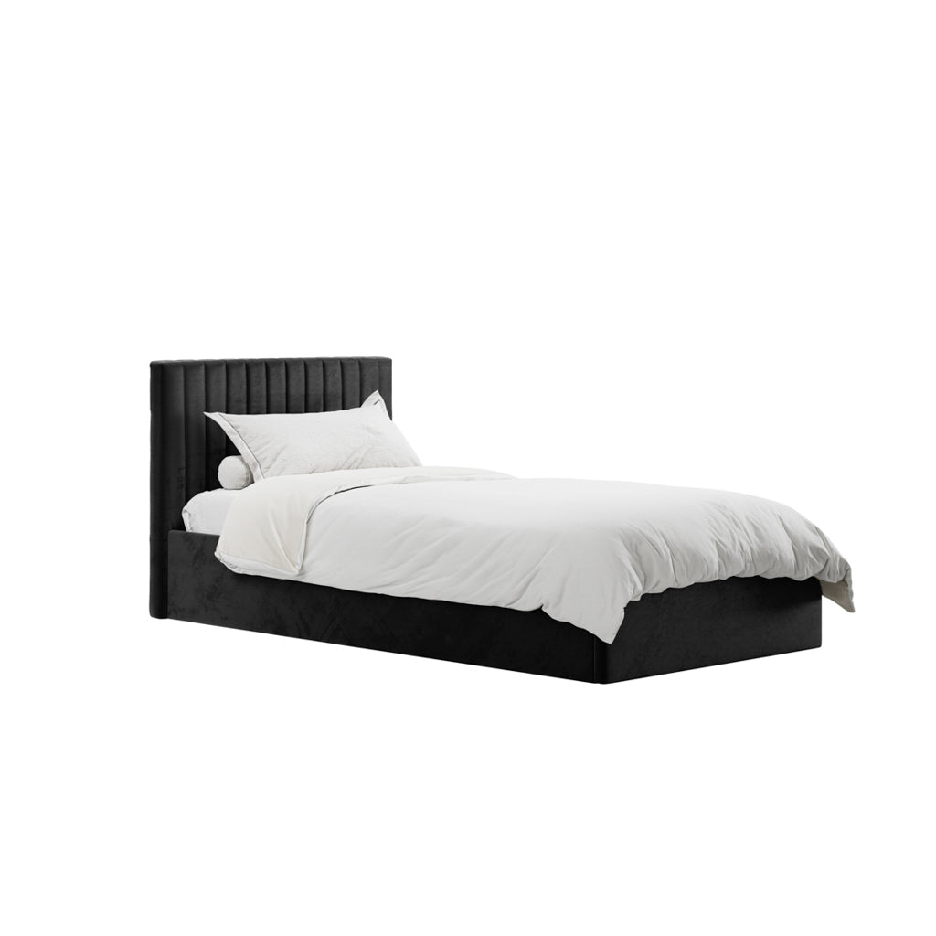 Berlin Ottoman Velvet Single Bed In Black