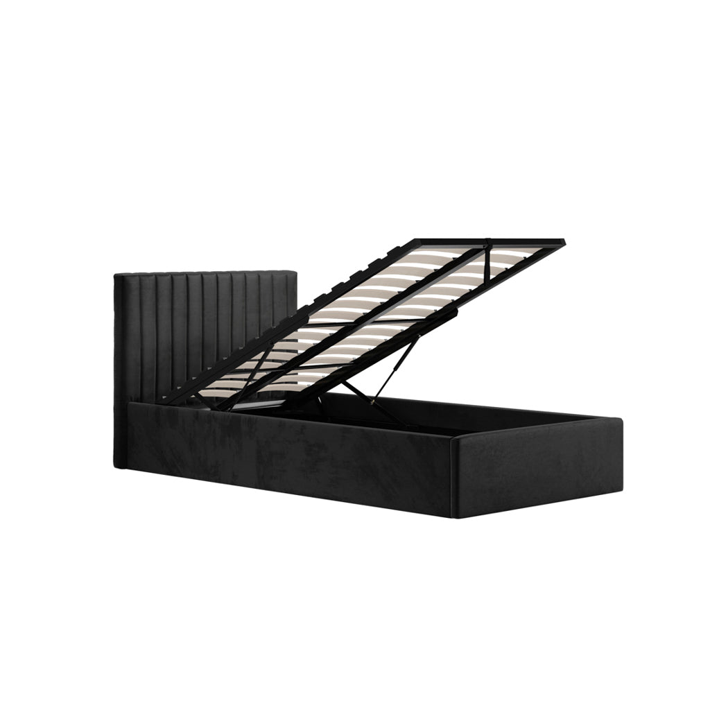 Berlin Ottoman Velvet Single Bed In Black