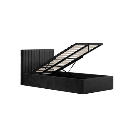 Berlin Ottoman Velvet Single Bed In Black