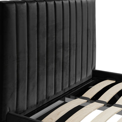Berlin Ottoman Velvet Single Bed In Black