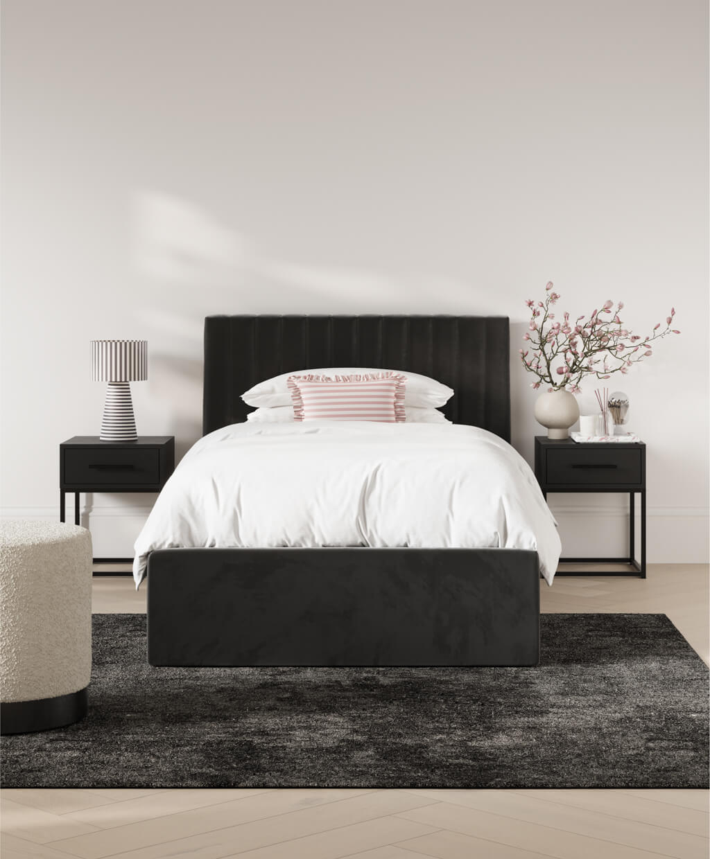 Berlin Ottoman Velvet Single Bed In Black