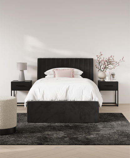 Berlin Ottoman Velvet Single Bed In Black