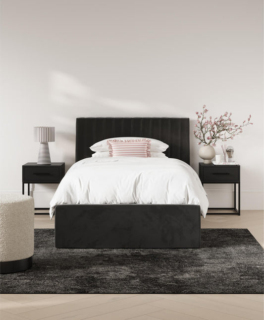 Berlin Ottoman Velvet Single Bed In Black