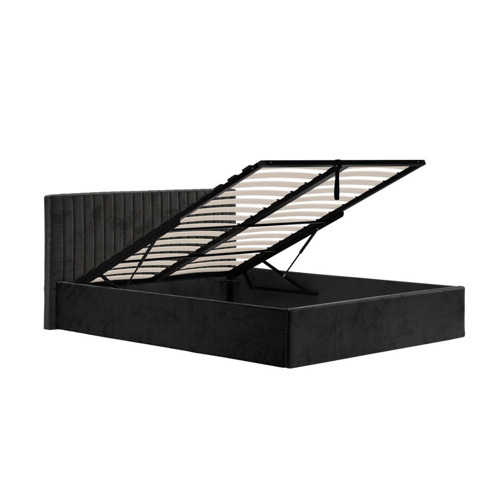 Berlin Velvet Ottoman Double Bed In Black