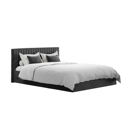 Berlin Velvet Ottoman Super King Size Bed In Black