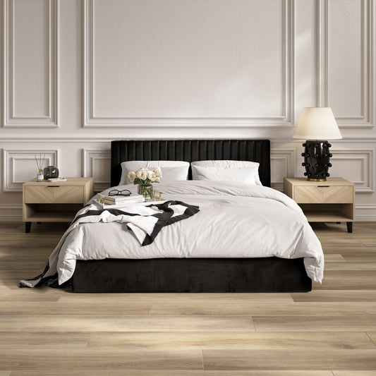 Berlin Velvet Ottoman Super King Size Bed In Black