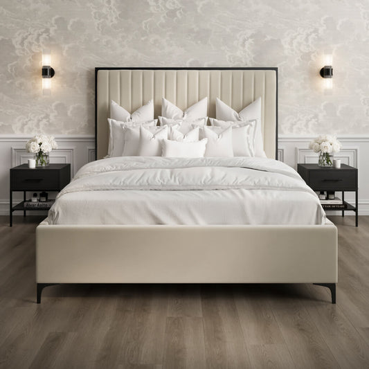 Berkeley Velvet Double Bed In Cream And Matt Black