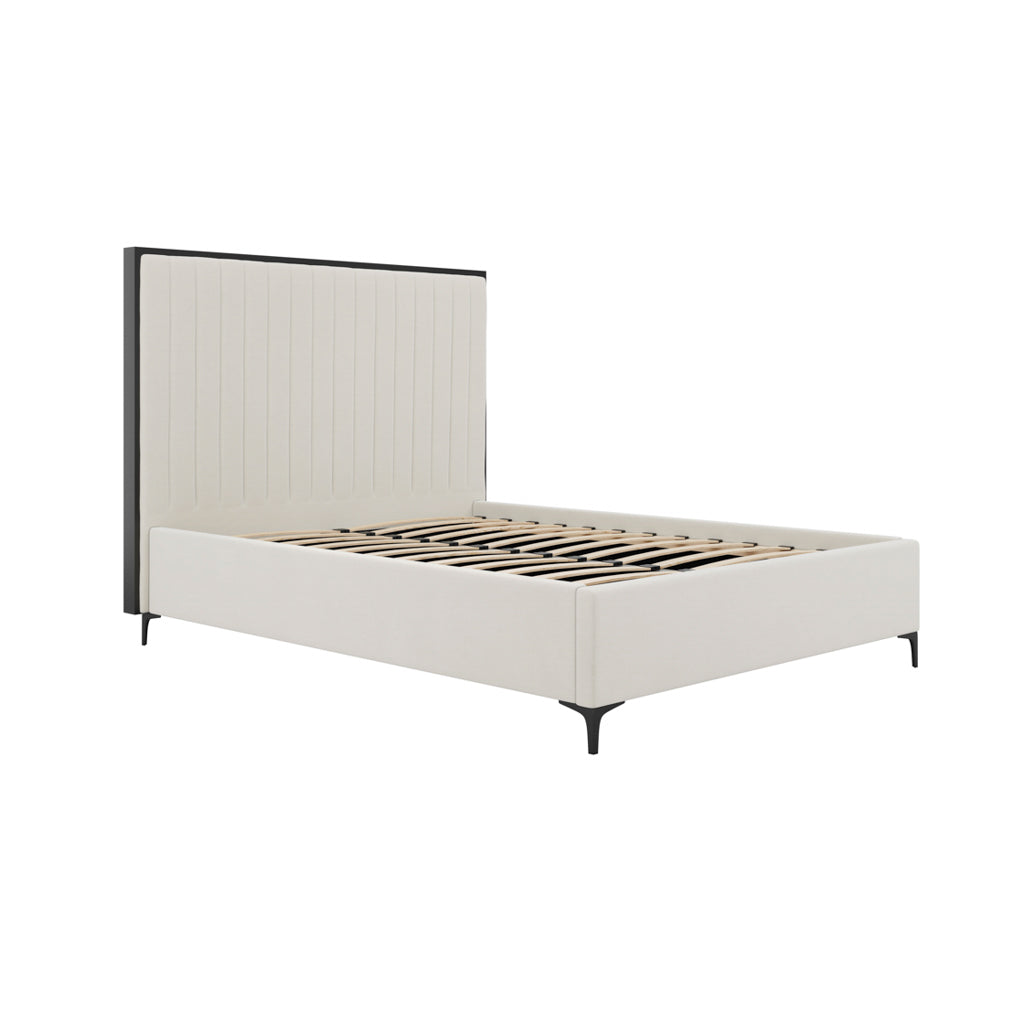 Berkeley Velvet King Size Bed In Cream And Matt Black