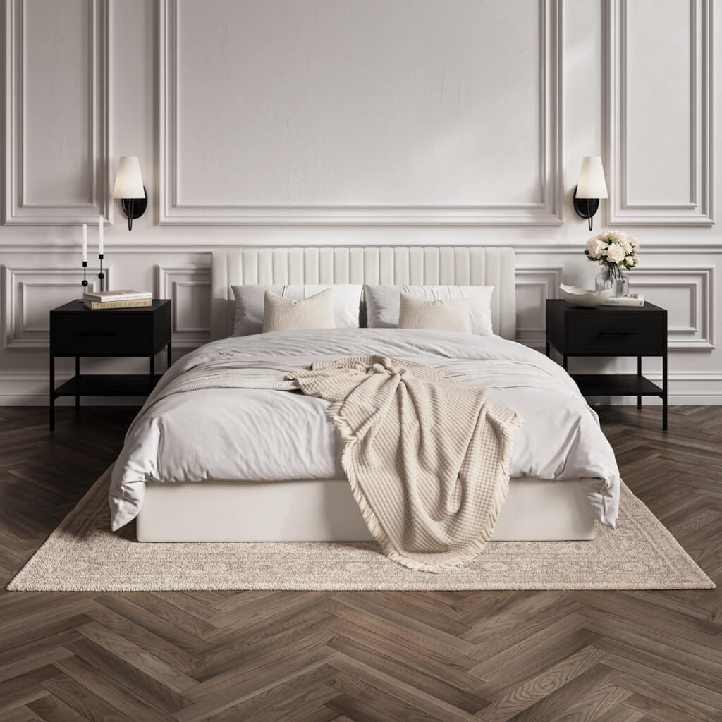 Berlin Ottoman Weave Fabric Double Bed In Milk