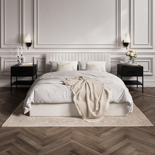 Berlin Ottoman Weave Fabric Super King Size Bed In Milk