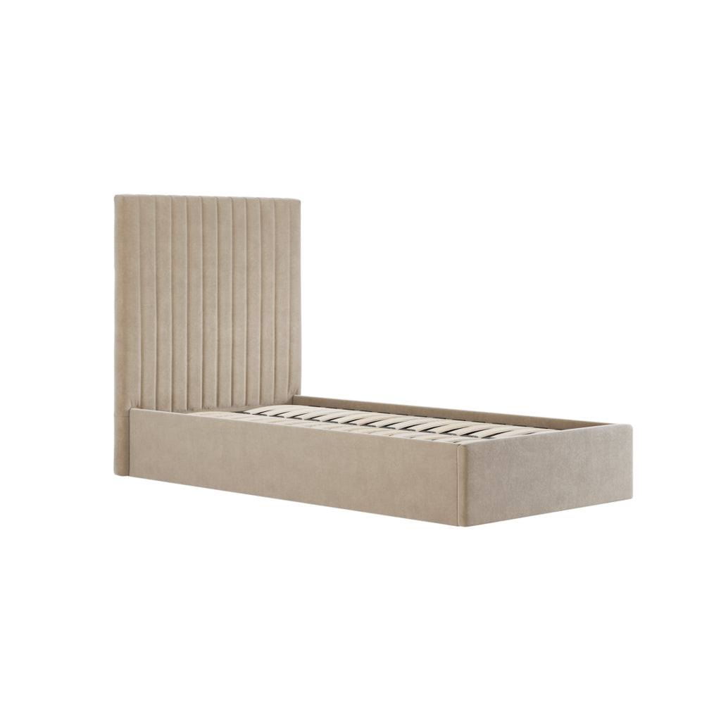 Berlin Tall Ottoman Velvet Single Bed In Beige
