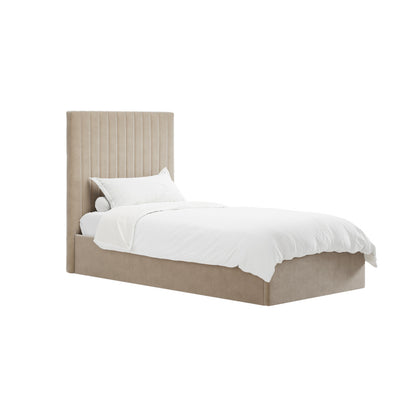 Berlin Tall Ottoman Velvet Single Bed In Beige
