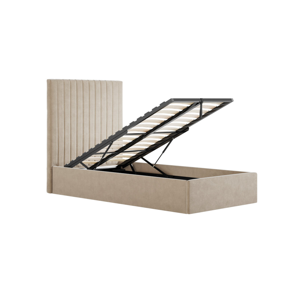 Berlin Tall Ottoman Velvet Single Bed In Beige