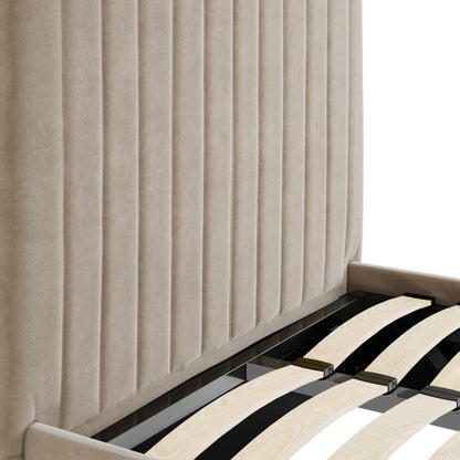 Berlin Tall Ottoman Velvet Single Bed In Beige