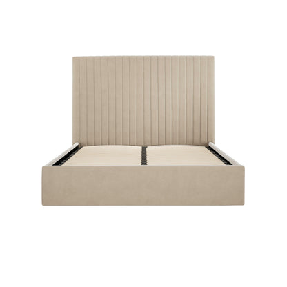 Berlin Tall Velvet Ottoman Double Bed In Beige