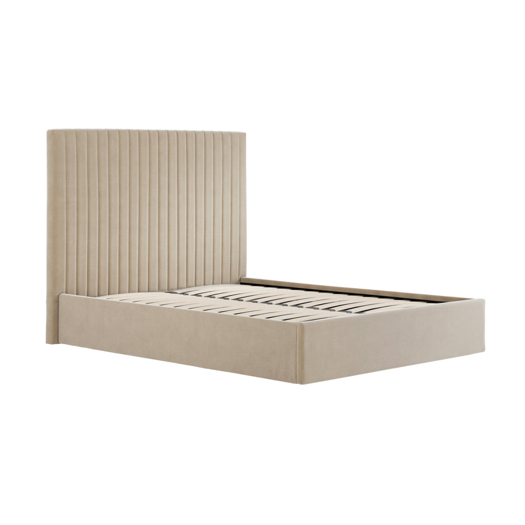 Berlin Tall Velvet Ottoman Double Bed In Beige