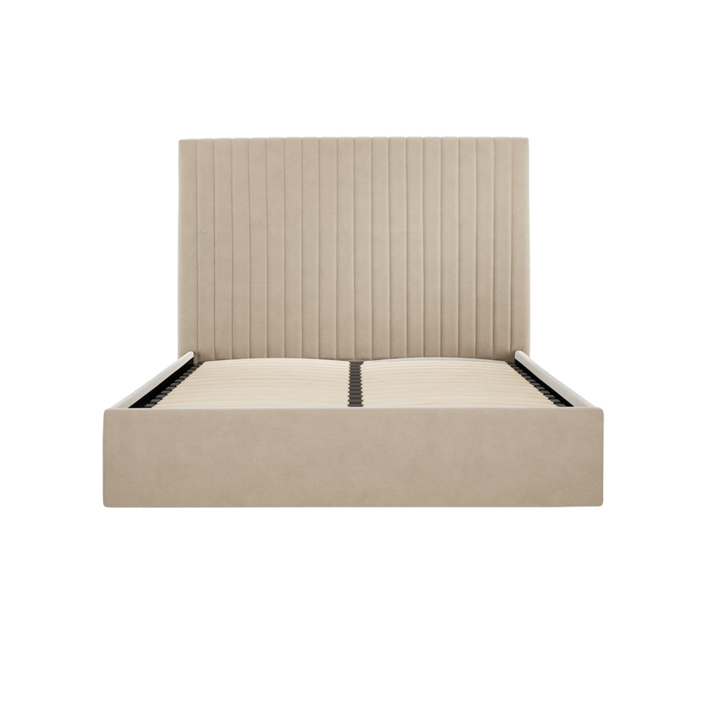 Berlin Tall Velvet Ottoman King Size Bed In Beige