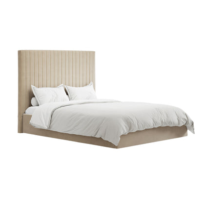 Berlin Tall Velvet Ottoman King Size Bed In Beige