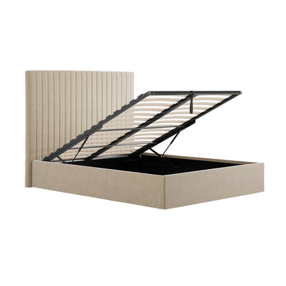 Berlin Tall Velvet Ottoman King Size Bed In Beige