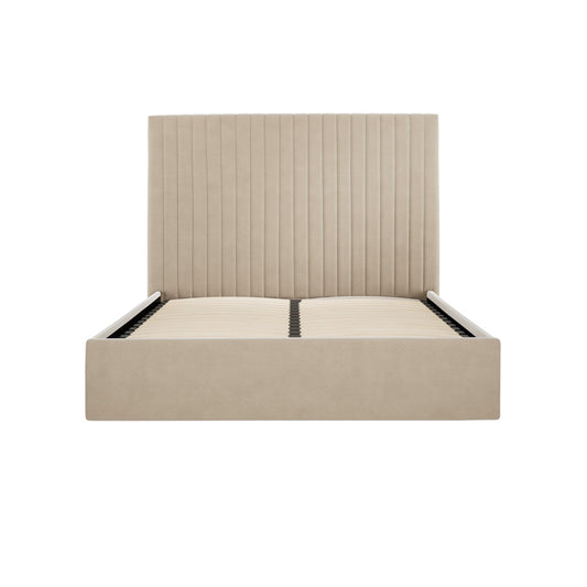 Berlin Tall Velvet Ottoman Super King Size Bed In Beige
