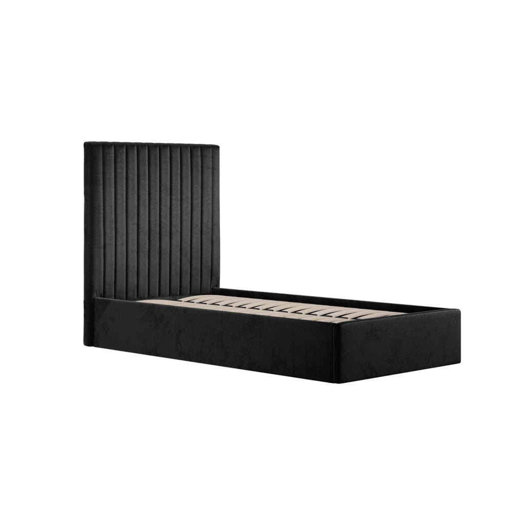 Berlin Tall Ottoman Velvet Single Bed In Black